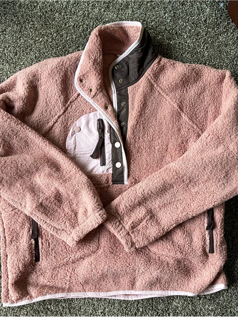 Women’s Plush Sherpa Pullover Jacket - Blush Pink